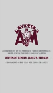 Major General Thomas G. Darling, Texas Death-Obituary